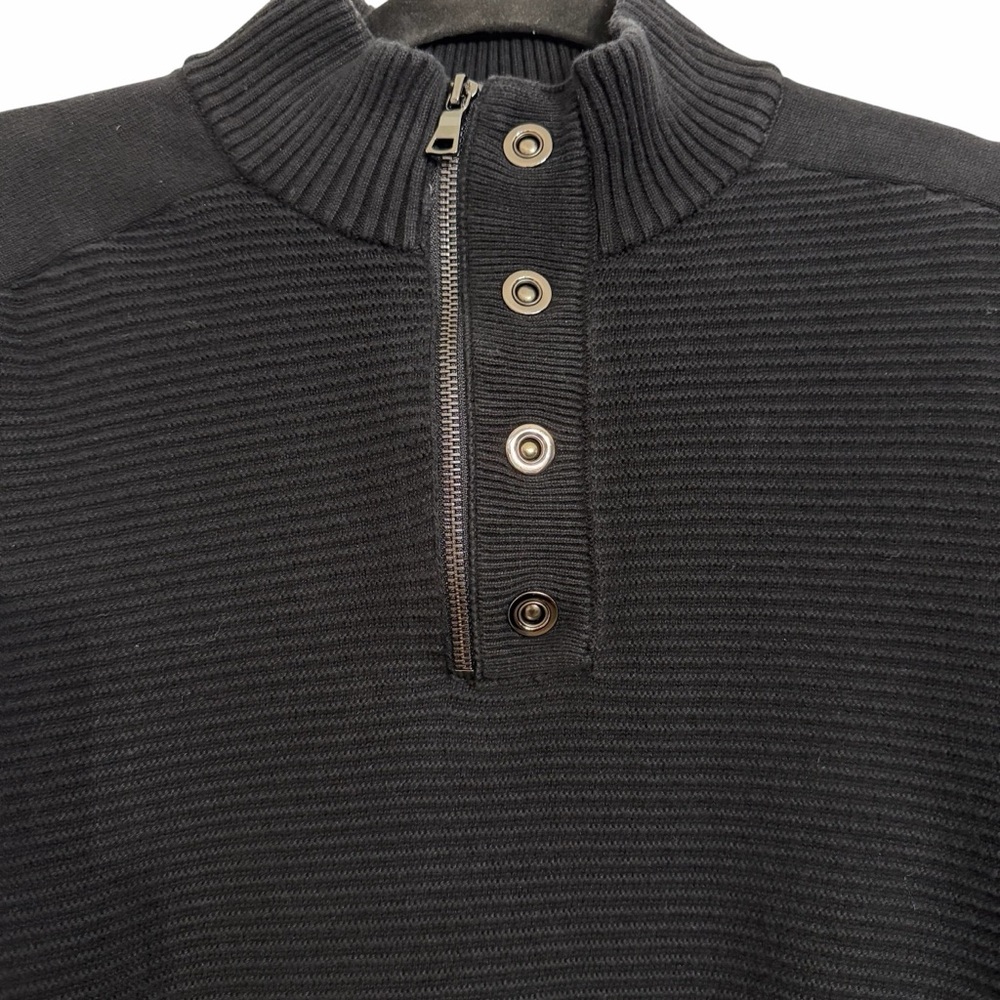 INC International Concepts Black Quarter Zip Snap ribbed knit Sweater Medium - Picture 4 of 8